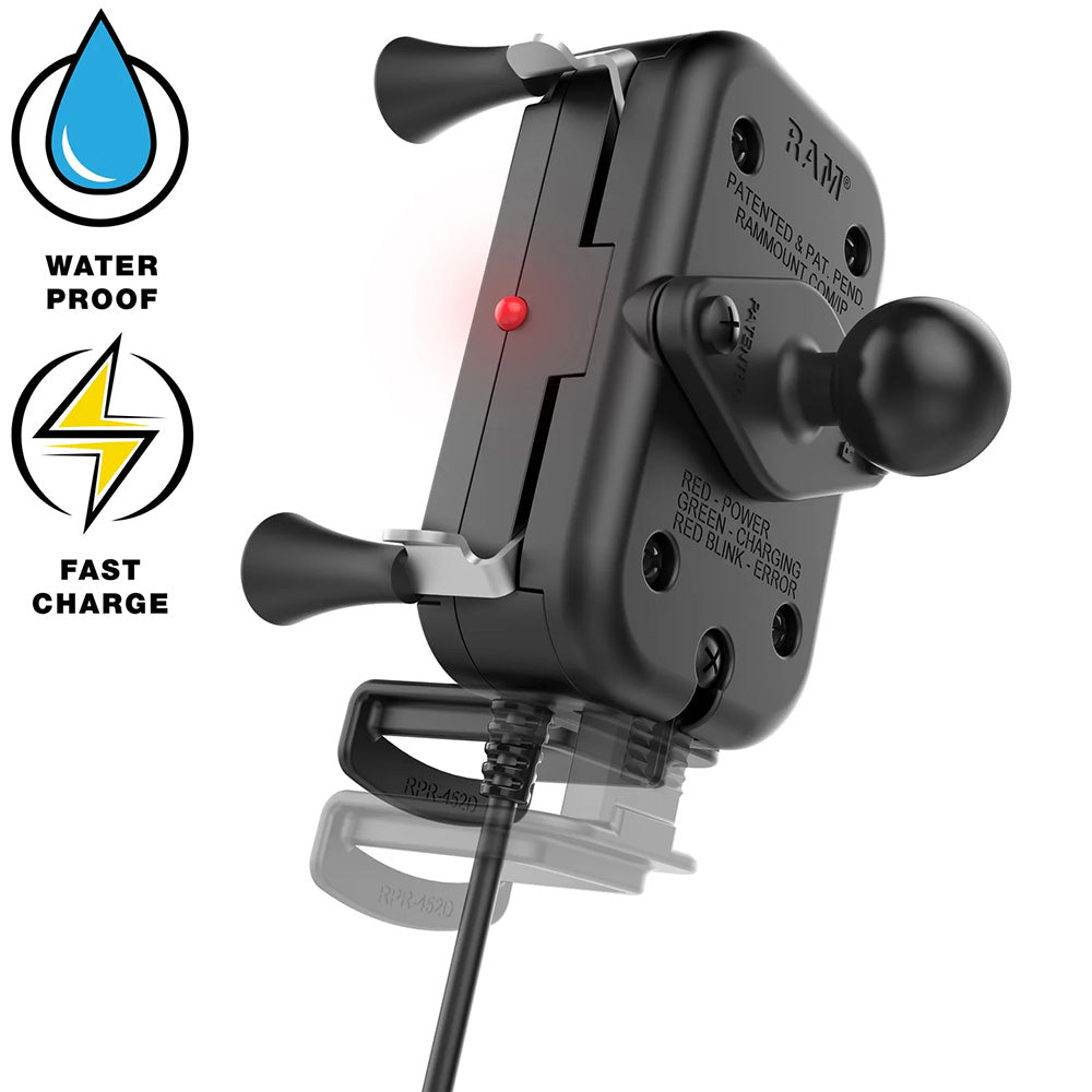 RAM Mount Tough-Charge 15W Waterproof Wireless Charging Motorcycle Mount [RAM-B-149Z-A-UN12W-V7M-1] Brand_RAM Mounting Systems Ram Mount Store Ram Mount Store | Cell Phone Mounts Restricted From 3rd Party Platforms
