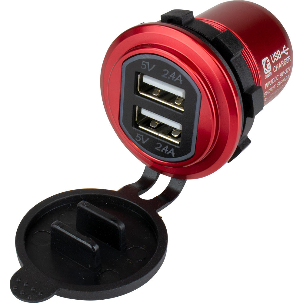 Sea-Dog Round Red Dual USB Charger w/1 Quick Charge Port + [426504-1] 1st Class Eligible Brand_Sea-Dog Electrical Electrical | Accessories