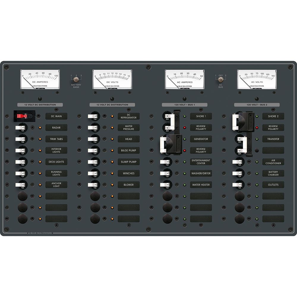 Blue Sea 8086 AC 3 Sources +12 Positions/DC Main +19 Position Toggle Circuit Breaker Panel - White Switches [8086] Brand_Blue Sea Systems Electrical Electrical | Electrical Panels