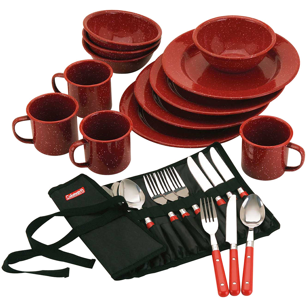 Coleman 24-Piece Speckled Enamelware Cook Set - Red [2000016407] Brand_Coleman Camping Camping | Accessories