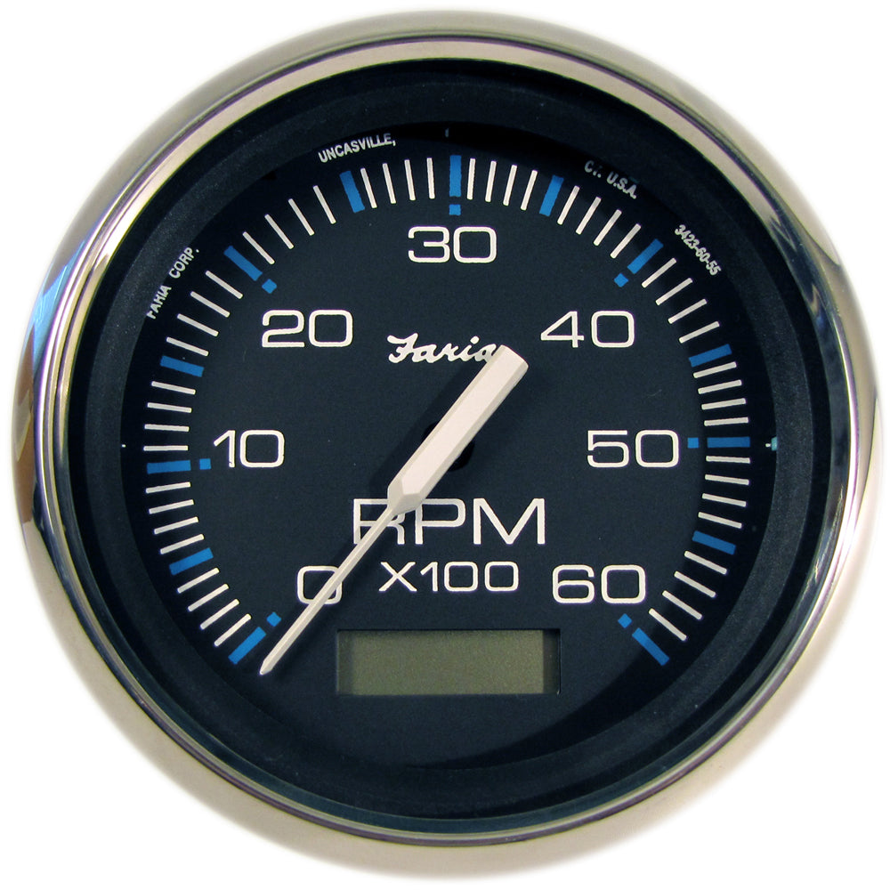 Faria Chesapeake Black 4" Tachometer w/Hourmeter - 6000 RPM (Gas) (Inboard) [33732] Boat Outfitting Boat Outfitting | Gauges Brand_Faria Beede Instruments Marine Navigation & Instruments Marine Navigation & Instruments | Gauges