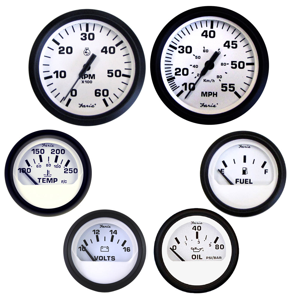 Faria Euro White Boxed Set - Inboard Motors [KT9798] Boat Outfitting Boat Outfitting | Gauges Brand_Faria Beede Instruments Marine Navigation & Instruments Marine Navigation & Instruments | Gauges