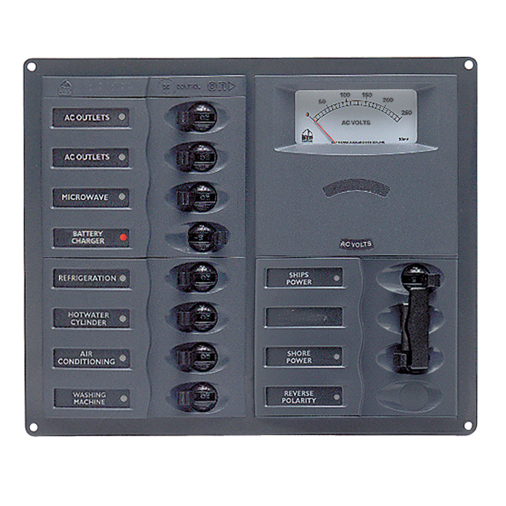 BEP AC Circuit Breaker Panel w/Analog Meters, 8SP 2DP AC120V Stainless Steel Vertical [900-AC2H-AM-110] Brand_BEP Marine Electrical Electrical | Electrical Panels