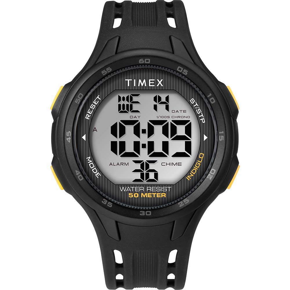Timex DGTL 45mm Mens Watch - Black/Yellow Case - Black Strap [TW5M41400] 1st Class Eligible Brand_Timex Outdoor Outdoor | Fitness / Athletic Training Outdoor | Watches