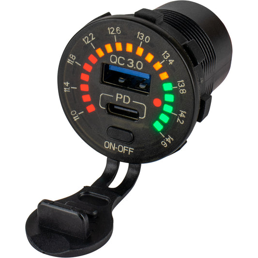 Sea-Dog Round Rainbow Voltmeter w/USB USB-C Power Socket [426519-1] 1st Class Eligible Brand_Sea-Dog Electrical Electrical | Accessories